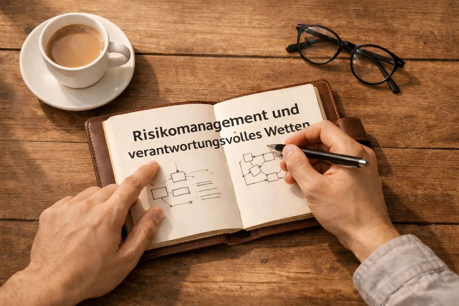 Person macht sich Notizen in einem Notizbuch zur Wettstrategie und Budgetplanung