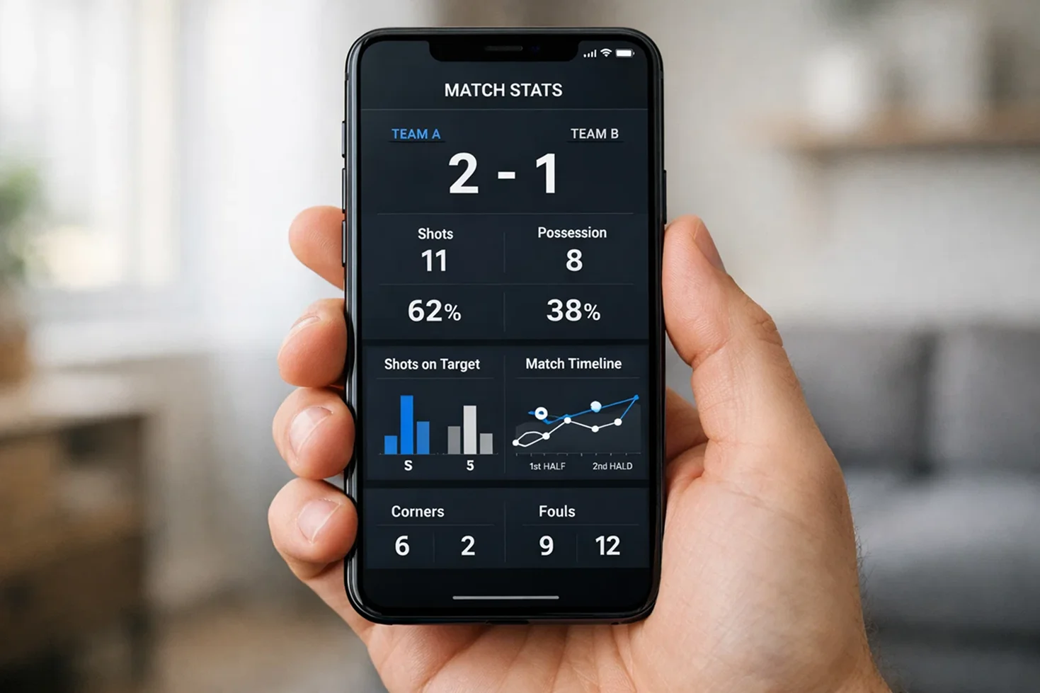 Hand hält Smartphone mit geöffneter Sport-App