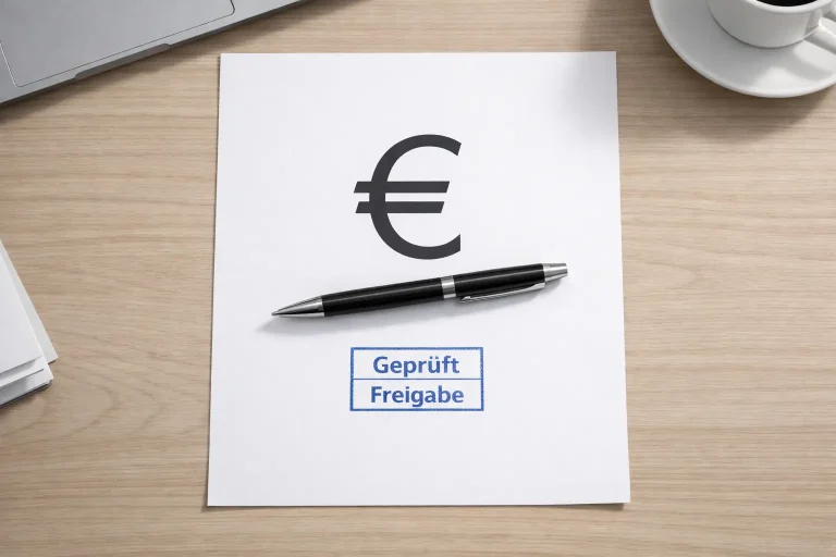 Dokument mit einem Prozentzeichen und einem Kugelschreiber auf einem Schreibtisch