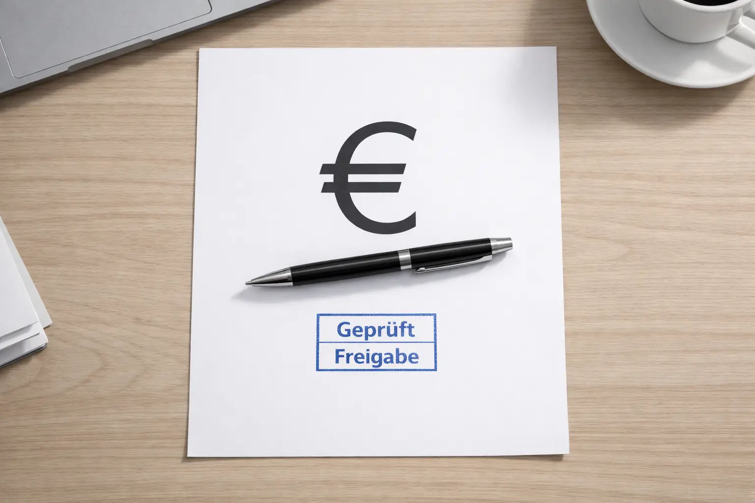 Dokument mit einem Prozentzeichen und einem Kugelschreiber auf einem Schreibtisch